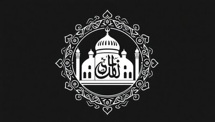 Fototapeta premium Ornamental mosque monogram with Kufic script-inspired designs and intricate borders.