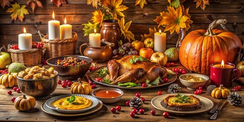 Thanksgiving Family Dinner: Rustic Table Setting with Autumnal Decor