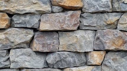 Obraz premium A close-up view of a stone wall made of various textured and colored stones.