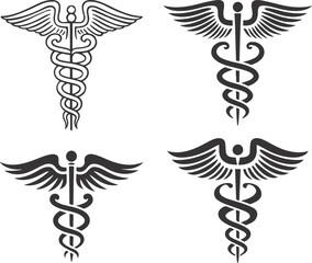caduceus medical symbol on black background. silhouette vector of a black Caduceus icon
