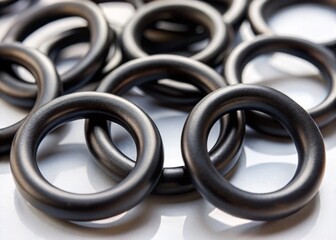 Three Groups of Black Rubber O-Rings, High-Resolution Stock Photo