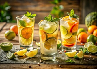 Fototapeta premium Three Refreshing Lime Drinks: Citrus Beverage Photography