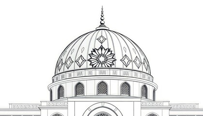 Obraz premium Abstract mosque dome with symmetrical ornamental details in a modern monoline style.