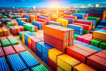 Fototapeta premium Tilt-Shift Photo: Colorful Cargo Containers Ready for Global Export