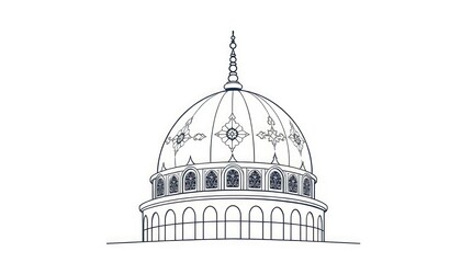 Fototapeta premium Abstract mosque dome with symmetrical ornamental details in a modern monoline style.