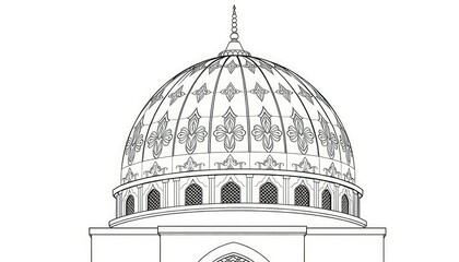 Fototapeta premium Abstract mosque dome with symmetrical ornamental details in a modern monoline style.