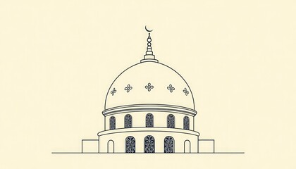 Fototapeta premium Abstract mosque dome with symmetrical ornamental details in a modern monoline style.
