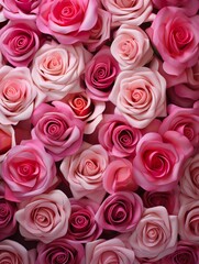 Fototapeta premium Vertical top view red and pink rose love and wedding decoration Valentines day background