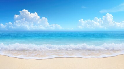 Obraz premium Gentle ocean waves embrace sandy shore tranquil beach scene coastal environment serene viewpoint