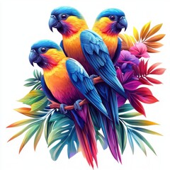 Fototapeta premium Colorful exotic birds in vibrant tropical setting wildlife art lush environment artistic viewpoint