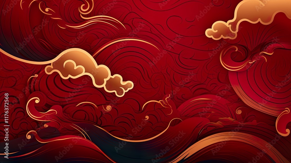 Wall mural chinese traditional background design with abstract pattern in red background chinese red textured p