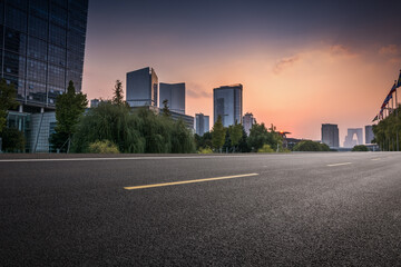 Serene Urban Landscape at Sunset with Modern Architecture
