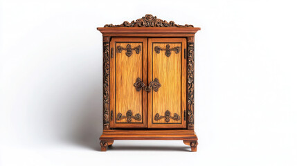 Fototapeta premium Intricate Carved Wooden Armoire: A Classic Piece of Furniture