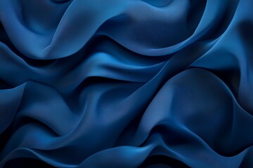 Fototapeta premium Abstract dark blue fabric waves, elegant silk texture background.
