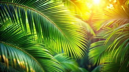 Obraz premium Tropical Palm Trees Swaying in Gentle Breeze - Bokeh Background Stock Photo