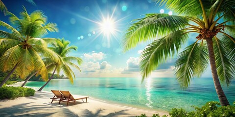 Obraz premium Tropical Paradise Beach Vacation: Relaxing Sunny Day Bokeh