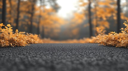A serene pathway lined with vibrant autumn foliage, creating a tranquil atmosphere in a forest setting.
