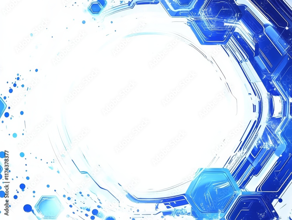 Poster abstract blue tech circular frame with white center.