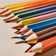 Various colored pencils neatly arranged