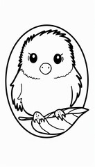 A cute fluffy chick sits on a leaf. Perfect for children's coloring books, activity pages, or educational materials.