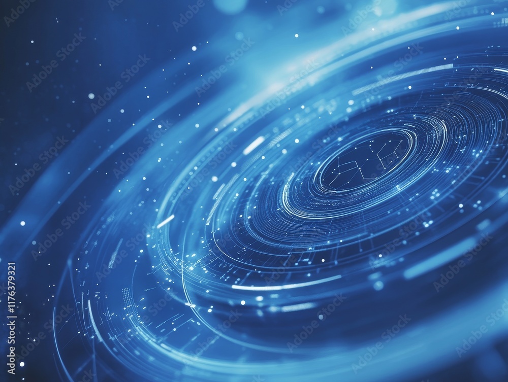 Aufkleber Abstract blue digital technology background with glowing circular patterns and futuristic design.