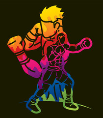 Group of Fighter Boxing Sport Boxer Men Fighting Punching Mix Action Cartoon Graphic Vector