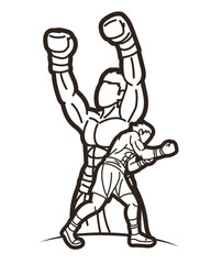 Group of Fighter Boxing Sport Boxer Men Fighting Punching Mix Action Cartoon Graphic Vector