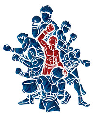 Silhouette Group of Fighter Boxing Sport Boxer Men Fighting Punching Mix Action Cartoon Graphic Vector