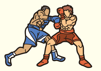 Group of Fighter Boxing Sport Boxer Men Fighting Punching Mix Action Cartoon Graphic Vector