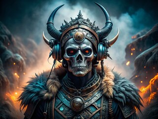 Undead Viking with Headphones: Epic Fantasy Stock Photo