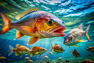 Naklejka premium Underwater Food Chain: Candid Shot of Fish Eating Plankton