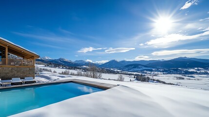 Ski inn with heated outdoor hot tubs, alpinestyle architecture, and proximity to snowy slopes for winter sports lovers