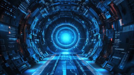 Futuristic portal exploration virtual space digital art sci-fi environment immersive perspective technology concept