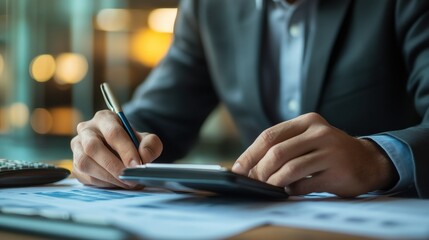 Business meeting focused on financial analysis modern office professional context indoor setting close-up view