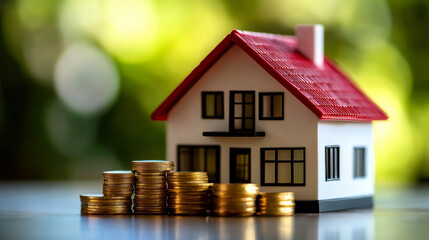 house model, with stacked coins, real estate concept