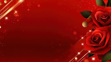 Red roses on a red background with gold highlights and bokeh.