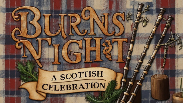 Burns Night A Scottish Celebration Featuring Bagpipes And Thistles