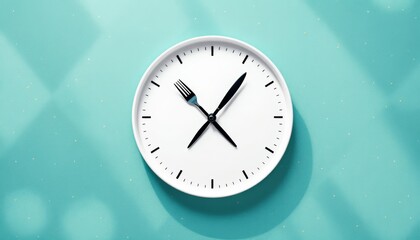 It,s Time to Eat, A Culinary Clock with Utensils Instead of Hands on a Teal Background