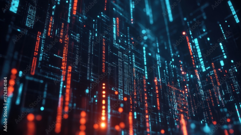 Poster dynamic data visualization in digital networks virtual space 3d render futuristic environment close-
