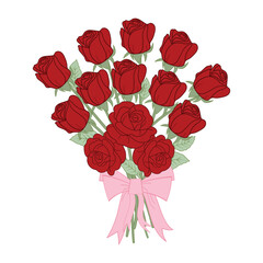 Pink Roses bouquet with ribbon bow illustration
