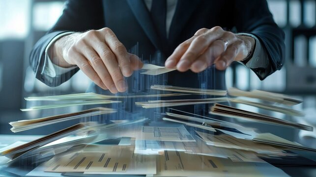 Organizing important documents office space business action professional environment close-up view efficiency concept