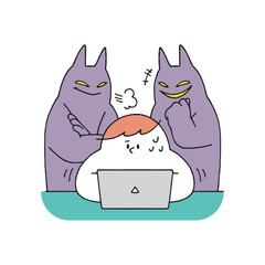 悪い人に監視されながらパソコン作業する人