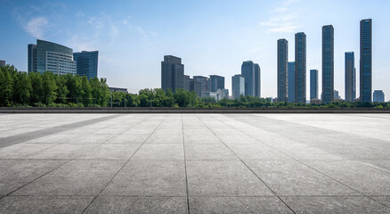 Contemporary Urban Skyline with Green Spaces and Clear Sky