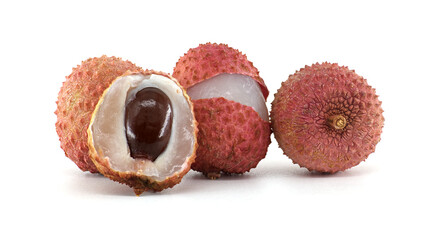 Close-Up of Fresh Lychee Fruits with Open and Whole Views Displayed