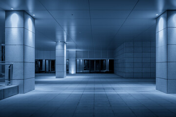 Modern Architectural Space Illuminated in Soft Blue Light