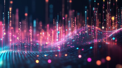 Dynamic light patterns abstract digital art colorful waves virtual space close-up perspective modern technology