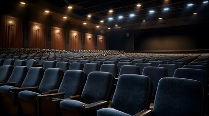 Empty Theater with Rich Shadowed Details and Rows of Seats Awaiting Audience in an Intimate Setting