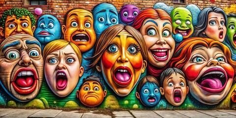 Obraz premium Urban Exploration Cartoon Mouths: Graffiti Wall Expressions
