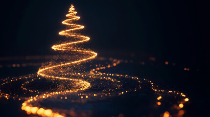 Christmas tree outlined in golden light