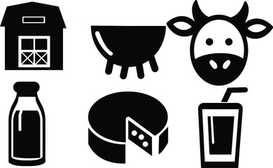 Dairy cow and milk, Dairy products silhouette 